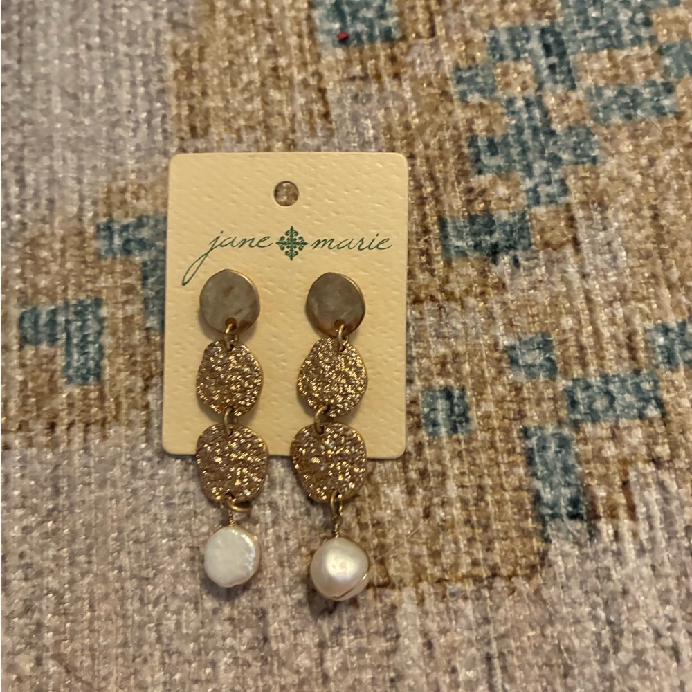 Anne Marie Gold and White Hoop Earrings
